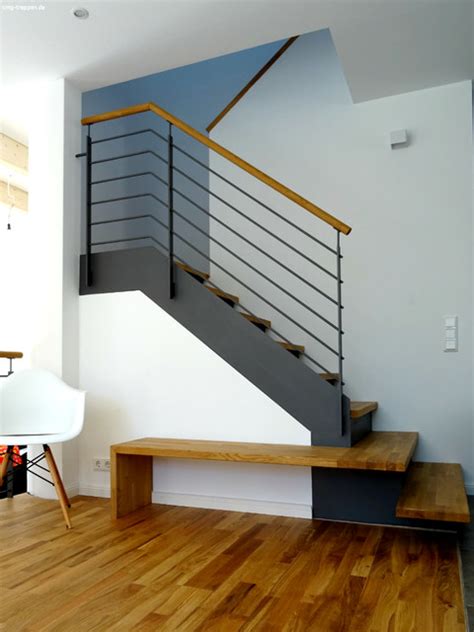 Die kosten für neue fliesen an wand und boden wurden hierfür in materialkosten und kosten für für viel genutzte bereiche im haus wie küchen, treppen und terrassen sollte daher eine höhere. Moderne Treppe aus Stahl & Holz mit integrierter Bank ...