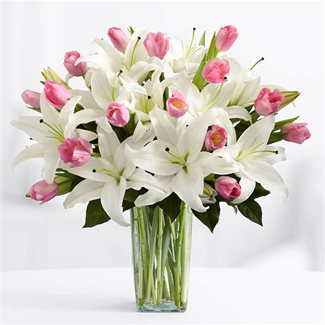 Deluxe Spring Tulips And Lilies White Lilies Pink Tulips And Flower