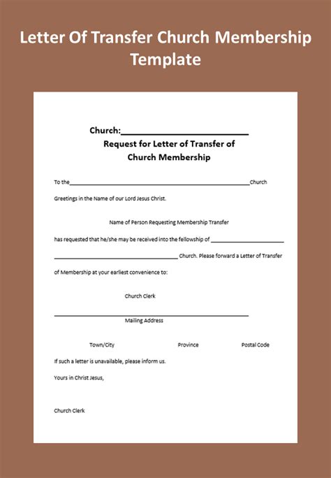 Letter Of Transfer Church Membership Template