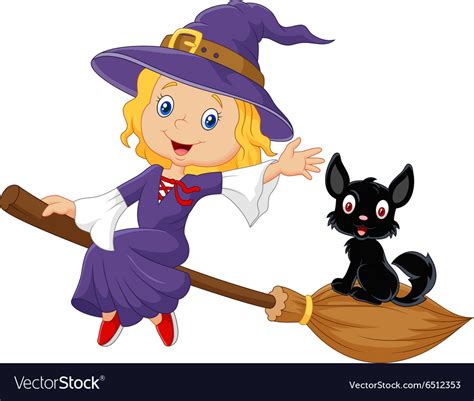 Witch Riding Broom With Cat Royalty Free Vector Image