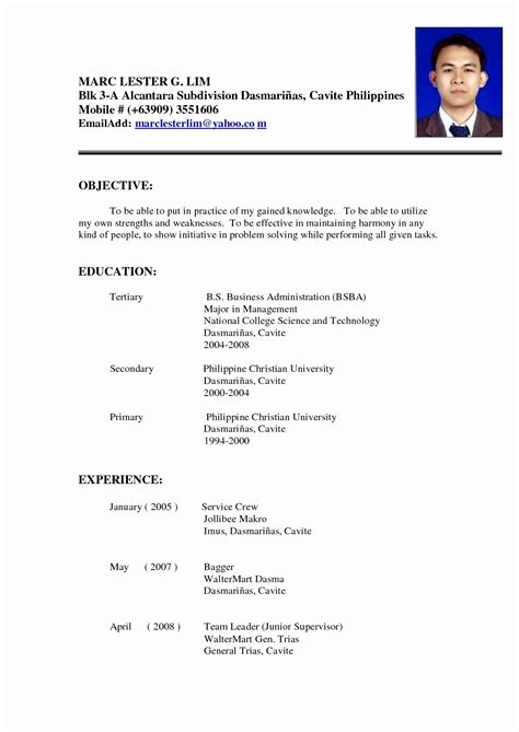 Resume Examples For Job Application Philippines Resume Template