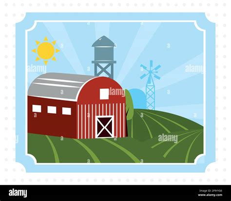 Farm Barn And Fields Illustration Stock Vector Image And Art Alamy