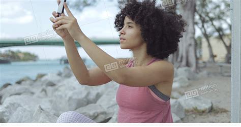 Casual Black Girl Taking Selfie On Riverside Stock Video Footage 11497592