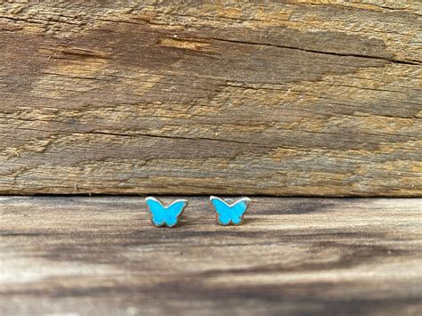 Tiny Butterfly Stud Earrings In Turquoise Etsy