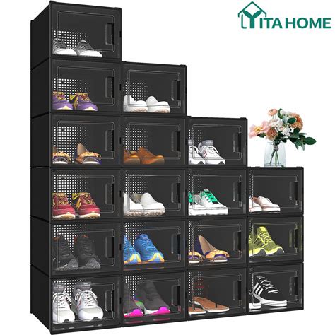 Yitahome 18pcs Shoe Storage Box Set Stackable Sneaker Closet Organizer Clear Big High Quality