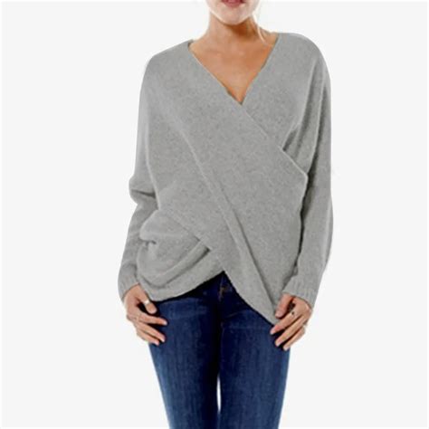 Fashion Women S V Neck And Drop Shoulder Sleeve Cross Wrap Pullover Sweater Spring Summer Sexy