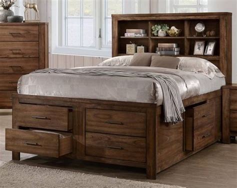 Rosalinda Natural Wood Queen Bed With Bookcase Headboard By Poundex
