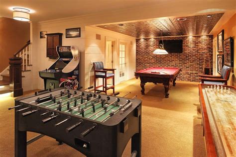 Basement Game Room Basement Traditional With Brick Accent Wall Pinball