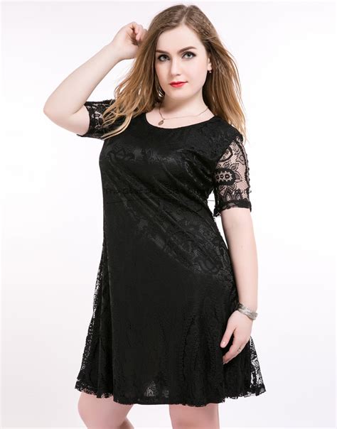 Cute Ann Womens Sexy O Neck Plus Size Summer Casual Lace Dress Short