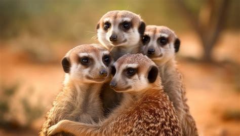 Premium Ai Image Group Of Meerkats Hugging Variation 1