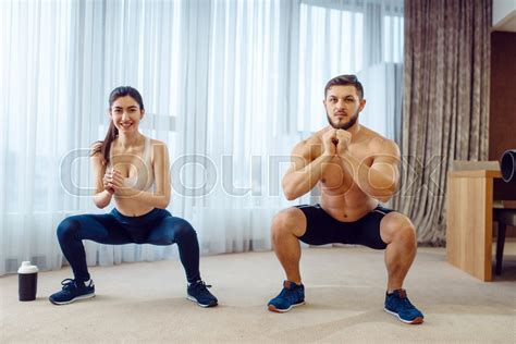 Morning Aerobic Workout Of Love Couple Stock Image Colourbox