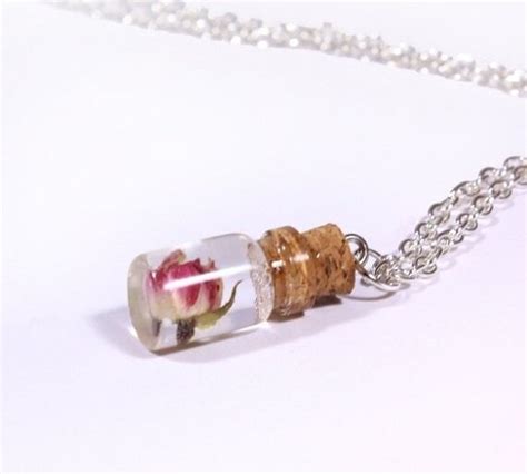 Items Similar To Rose Wish Bottle Pendant Mini Pink Necklace Real Rose