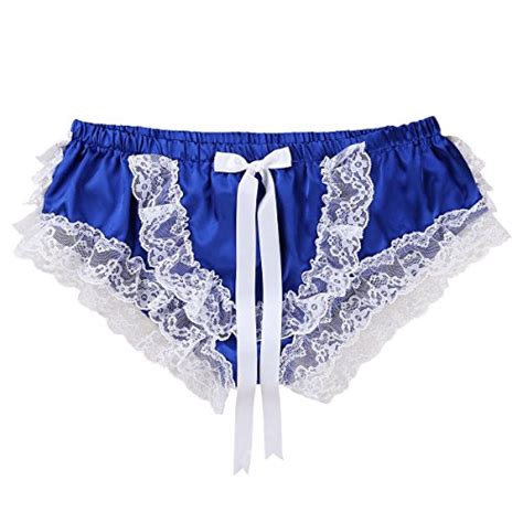 Sissy Husband Panties Silky Shiny Satin Ruffled Lace Mens Maid Thong