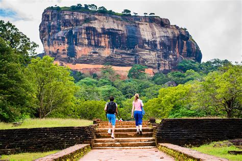 Sigiriya Rock Fortress Tourists Walking Through The Royal