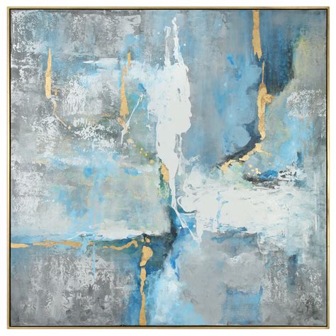 Oversize Abstract Gold Gray Blue White Modern Art Painting 61 Square