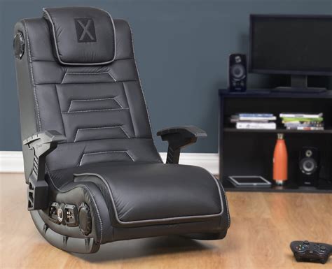 X Rocker Pro Series H3 Black Leather Vibrating Floor Video Gaming Chair With Headrest For Adult