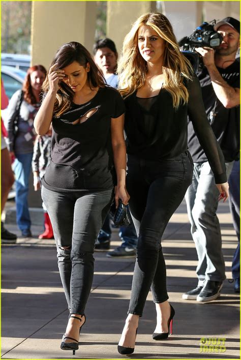 Kim Kardashian Bares Cleavage In Black Cut Out Shirt Photo Khloe Kardashian Kim