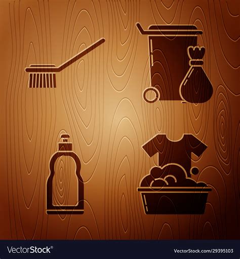 Set Plastic Basin With Soap Suds Toilet Brush Vector Image