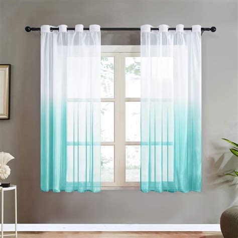 Topfinel Light Blue Gradient Voile Curtain 63 Drop 2 Panels Eyelet