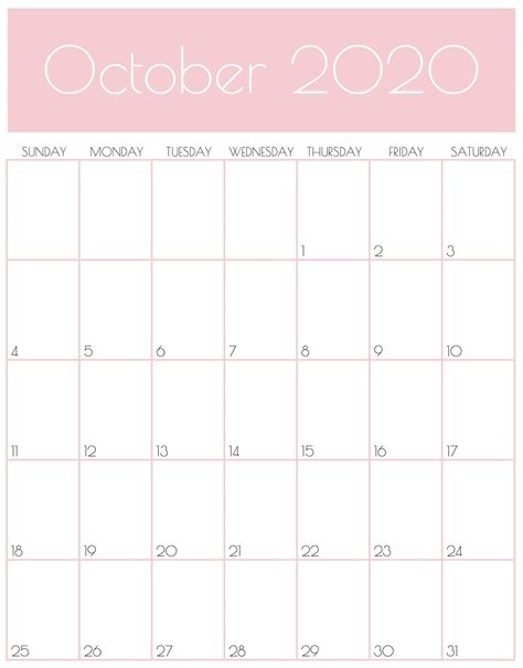 Editable October 2020 Calendar Printable Template