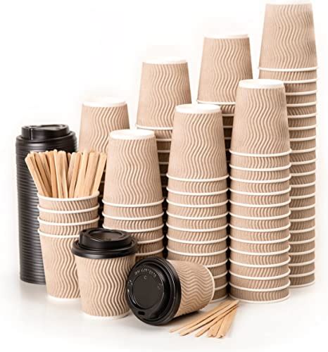 80 Kraft Ripple Triple Walled Paper Cups For Coffee To Go 8 Oz With