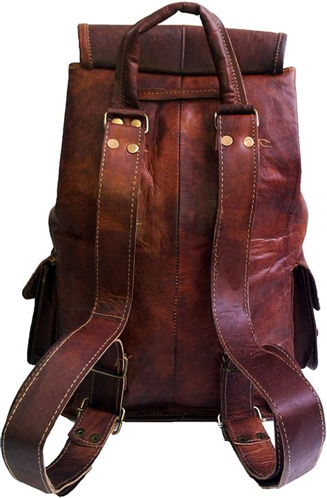 16″ Brown Leather Backpack Vintage Rucksack Laptop Bag Water Resistant