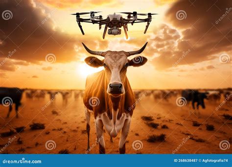 Drone Monitoring Cattle With Microchip Sensor In Smart Farm Ai Generated Stock Illustration