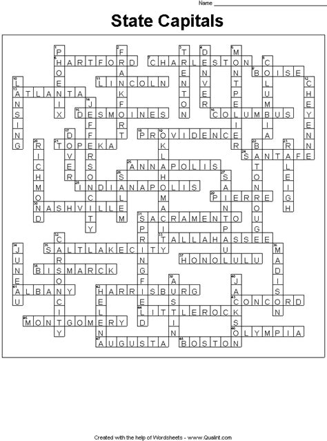 States And Capitals Crossword Puzzle Student Writes The Capitals In