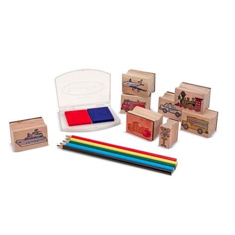 Melissa Doug Wooden Stamp Set Vehicles 10 Stamps Colored 56 Off