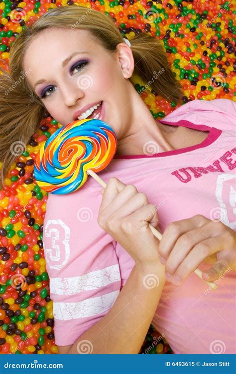 Pretty Candy Girl Stock Image Image Of Biting Sweets 6493615