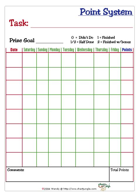 Point System Chart Printable Chore Chart Kids Chore Chart Chores