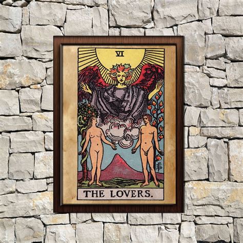 Tarot Lovers Card Print Aged Poster Taro Wall Decor Occult Etsy