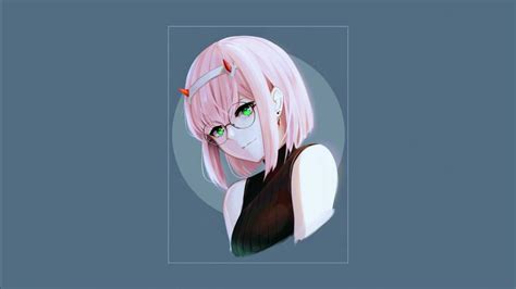 Darling In The Franxx Zero Two Hiro Zero Two With Green Eyes In A White