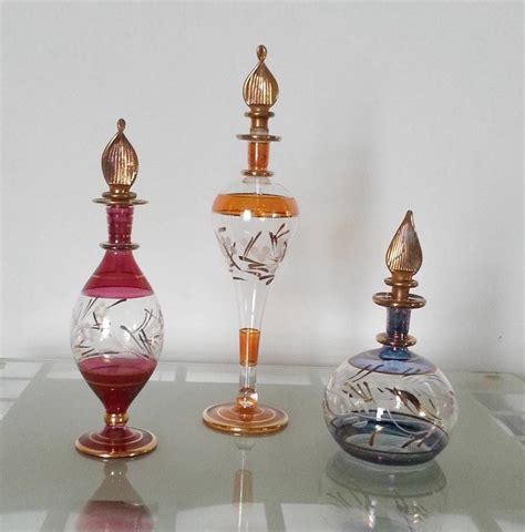 Egyptian Perfume Bottles X 3 Solid 18k Gold Hand Made Pyrex Glass Xl Must See Ebay