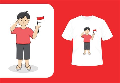 Cute Indonesian Boy Bring Flag Character With Tshirt Template 3166425