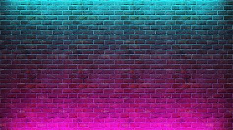 Modern Futuristic Neon Lights On Old Grunge Brick Wall Room Background