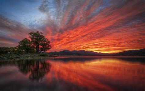 Sunrise Red Sky At Morning Reflection In Water Landscapes Wallpapers Hd
