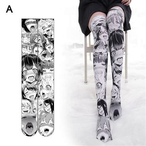 Women S Anime Ahegao Knee High Socks Long Stockings Hentai Cosplay