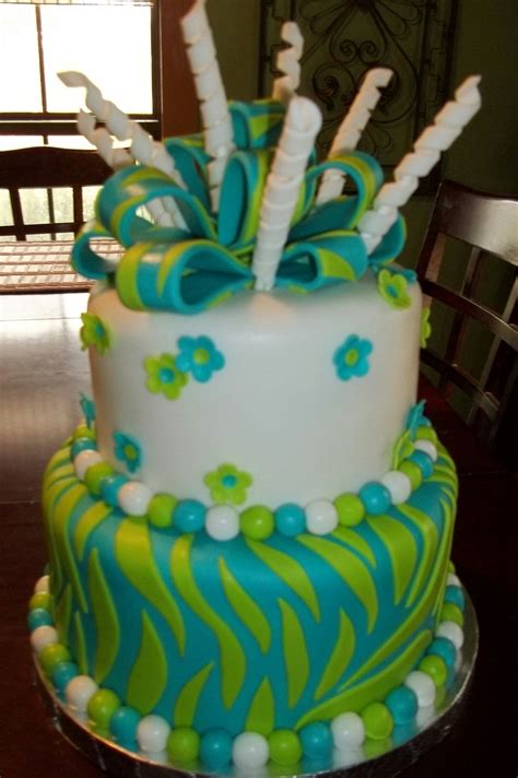 Green And Blue Zebra Birthday Cake