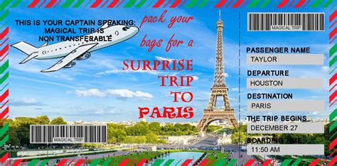 Paris Boarding Pass Surprise Paris Trip Ticket Vacation Etsy