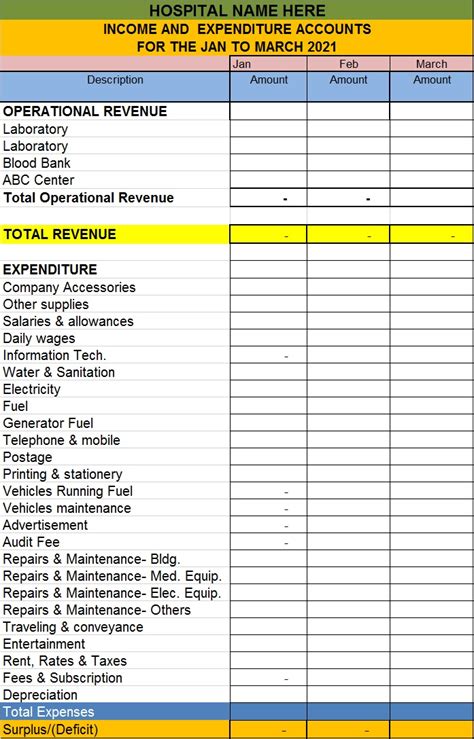 Hospital Monthly Income Expenditure Report Free Report Templates