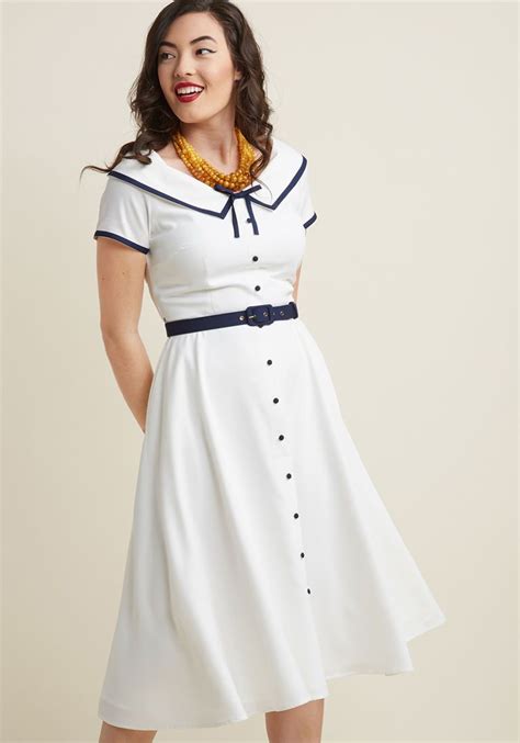 Collectif Nautical Narrative Midi Shirt Dress 1940s Fashion Dresses Vintage Dresses Retro Dress