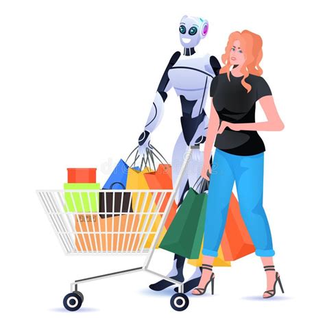 Robot With Trolley Cart Walking With Purchases Artificial Intelligence