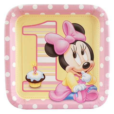 Disney Minnies 1st Birthday Square Dinner Plates 66976 Balões Da