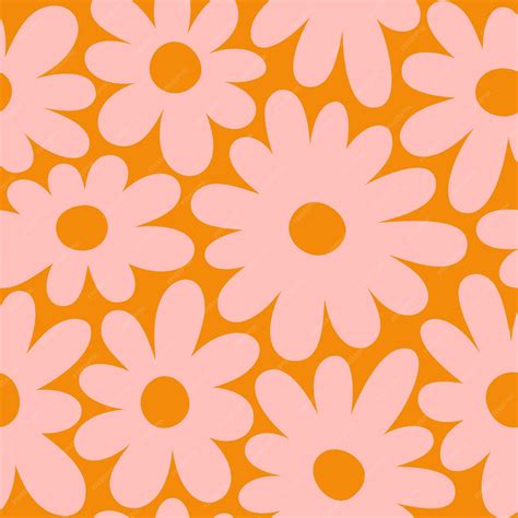 Premium Vector Groovy Daisy Flowers Seamless Pattern Floral Vector