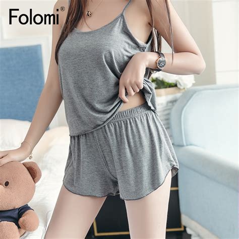 Folomi Pajamas For Women Sleepwear Solid Color Sleeveless Sling Pajama Set Shorts Suits