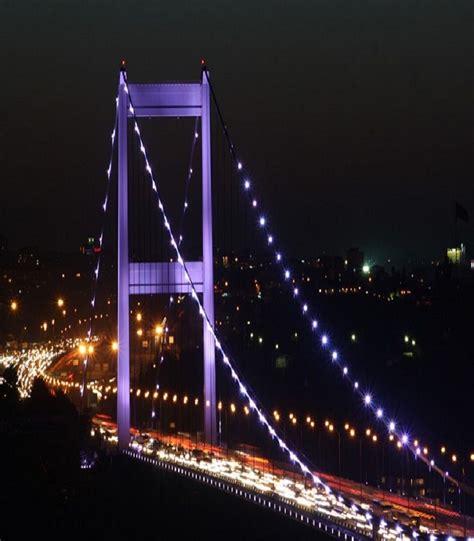 İstanbul Fsultan Mehmet Bridge At Night Istanbul Türkiye Şehir