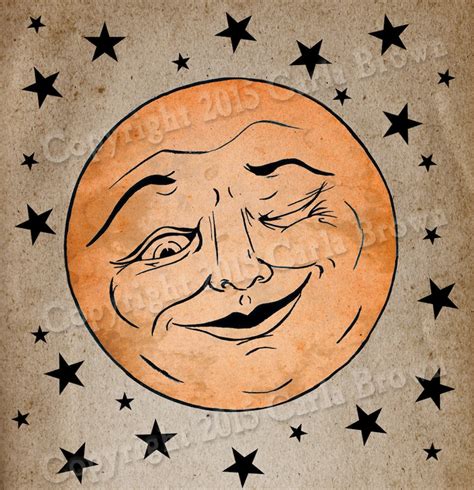 Man In The Moon Clipart Vintage Style Clip Art Winking Etsy
