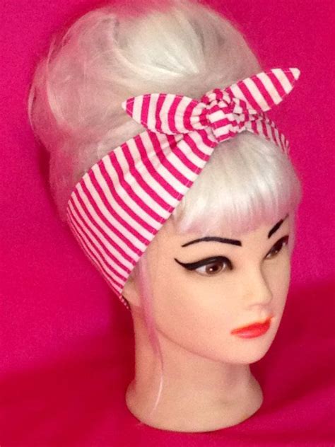Pink And White Stripes Headband Vintage Retro 50s Rockabilly Etsy