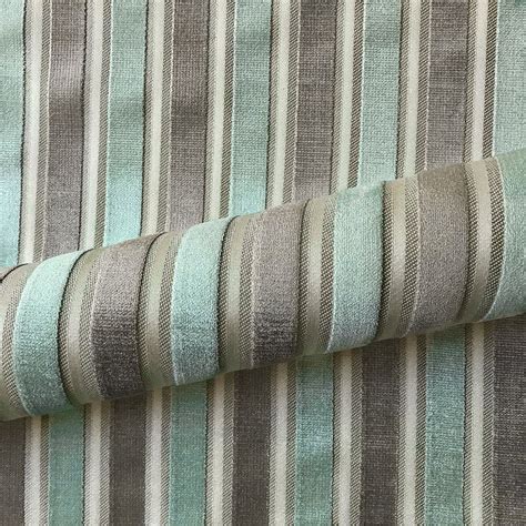 Baby Blue And Brown Preppy Stripe Velvet Upholstery Fabric 54 By The